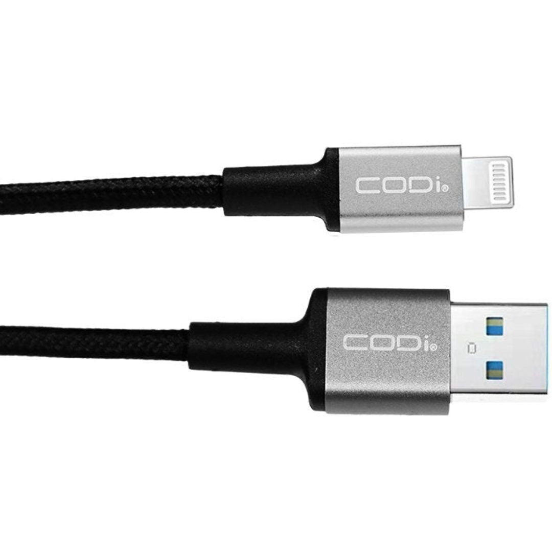 CODi 6-Feet Braided Nylon USB-A to MFI Lightning Charge and Sync Cable (Black)