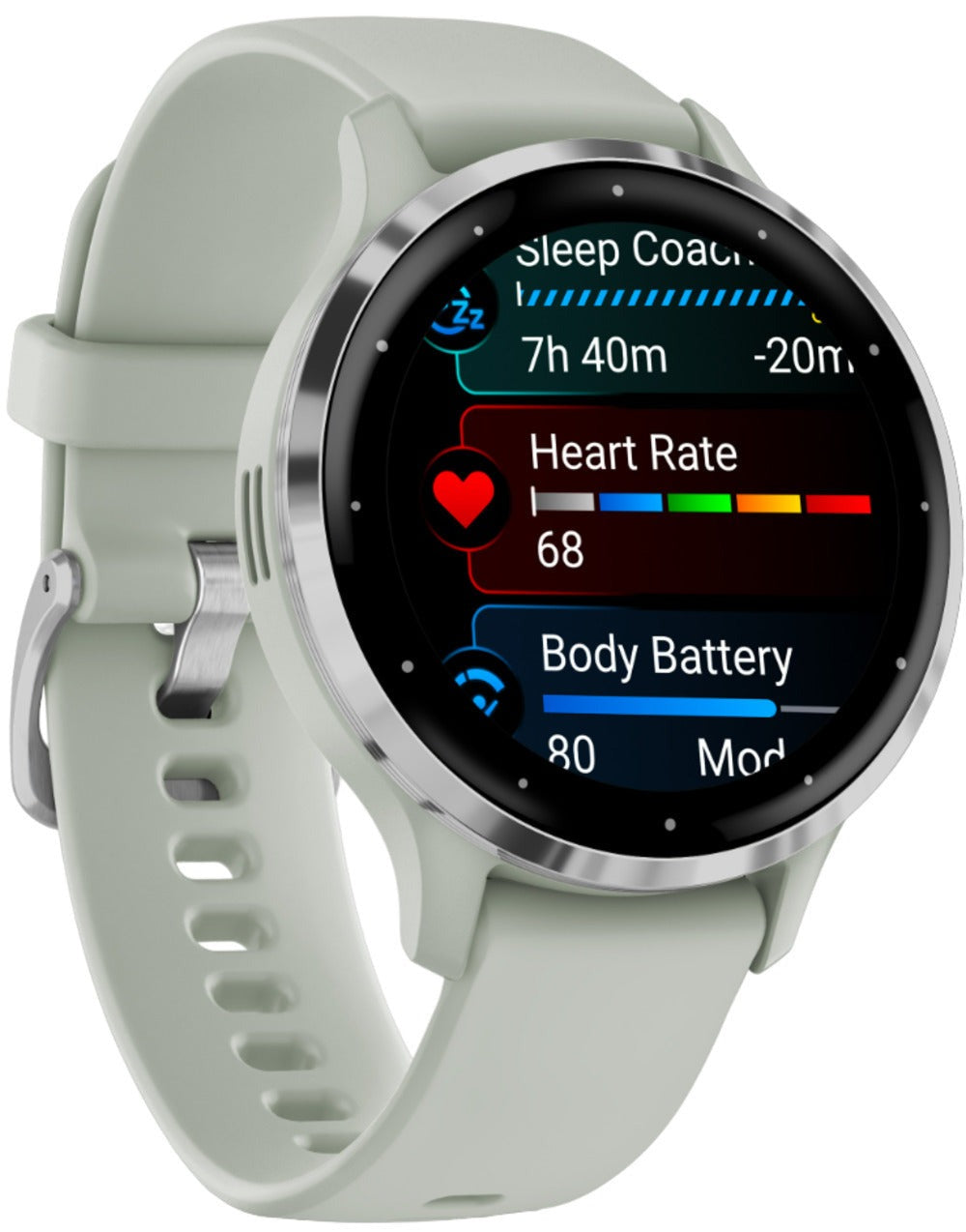 Garmin Venu 3S Silver Stainless Steel Bezel Smart Watch with 41mm Sage Gray Case and Silicone Band