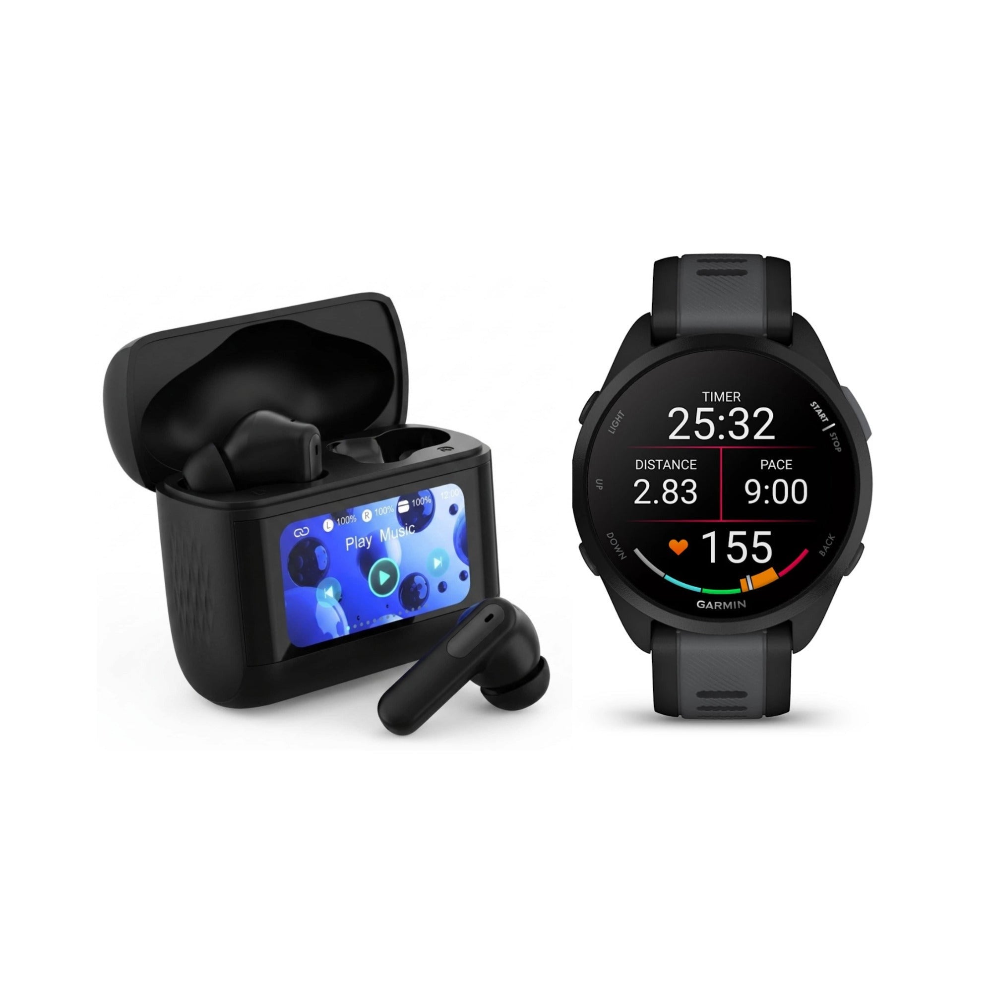 Garmin Forerunner 165 GPS Running Smartwatch (Black/Slate Gray) Bundle with T710 Earbuds