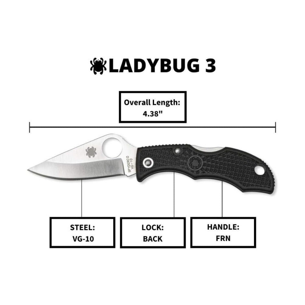 Spyderco Ladybug 3 Lockback PlainEdge Saber Grind Black Knife