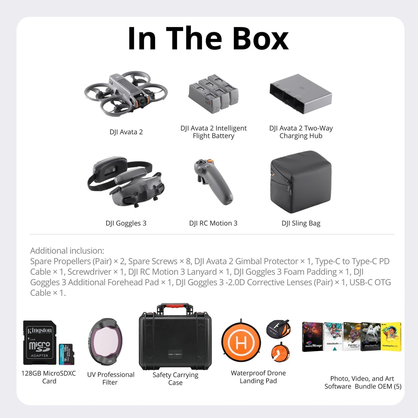 DJI Avata 2 Fly More Combo (Three Batteries) Bundle with Drone Accessories and Software Suite