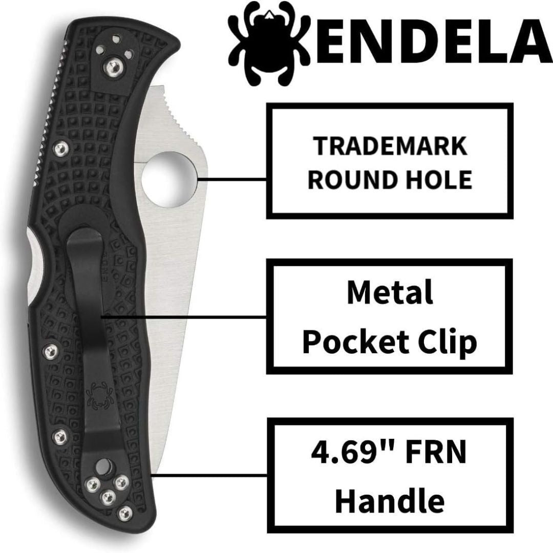 Spyderco Endela Lightweight Folding Knife with VG-10 Steel PlainEdge Blade and Black FRN Handle