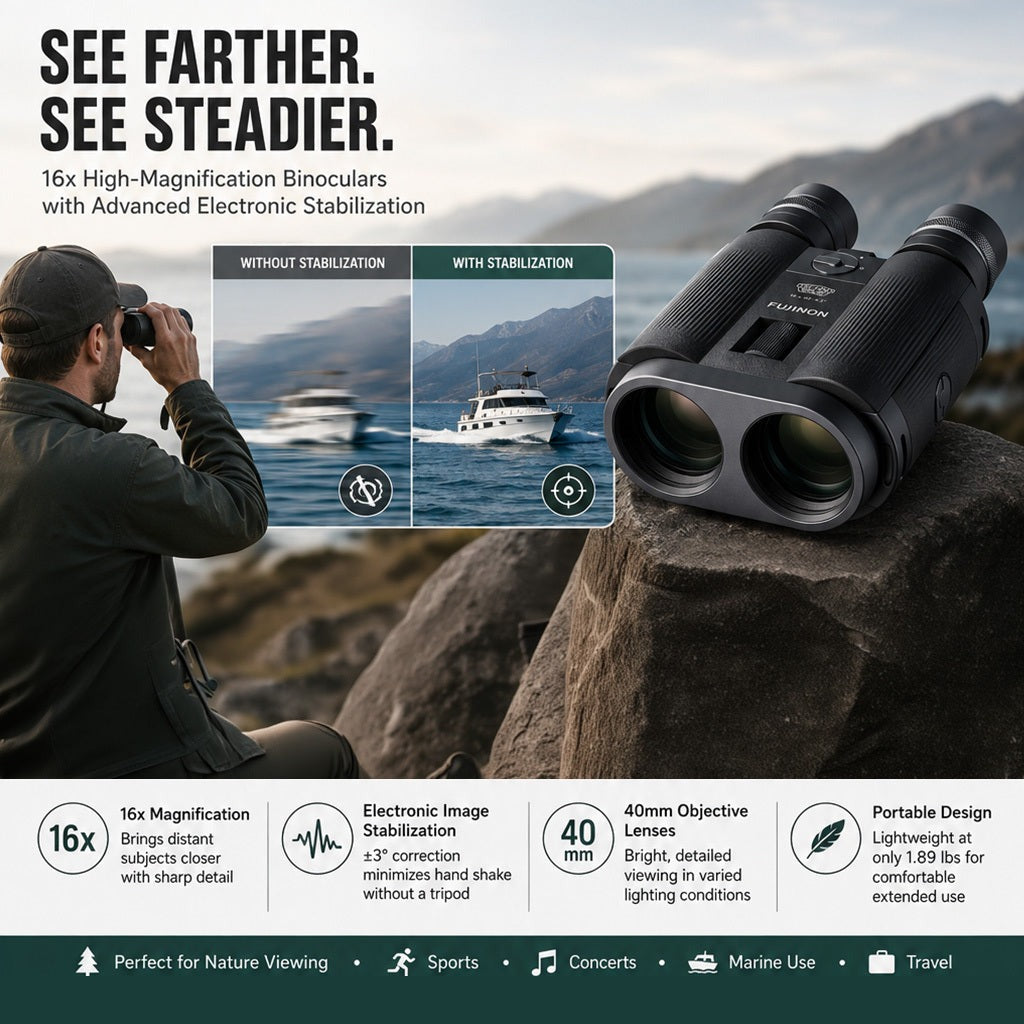 Fujifilm Techno-Stabi TS-L1640 Stabilized Binocular with Accessories Bundle