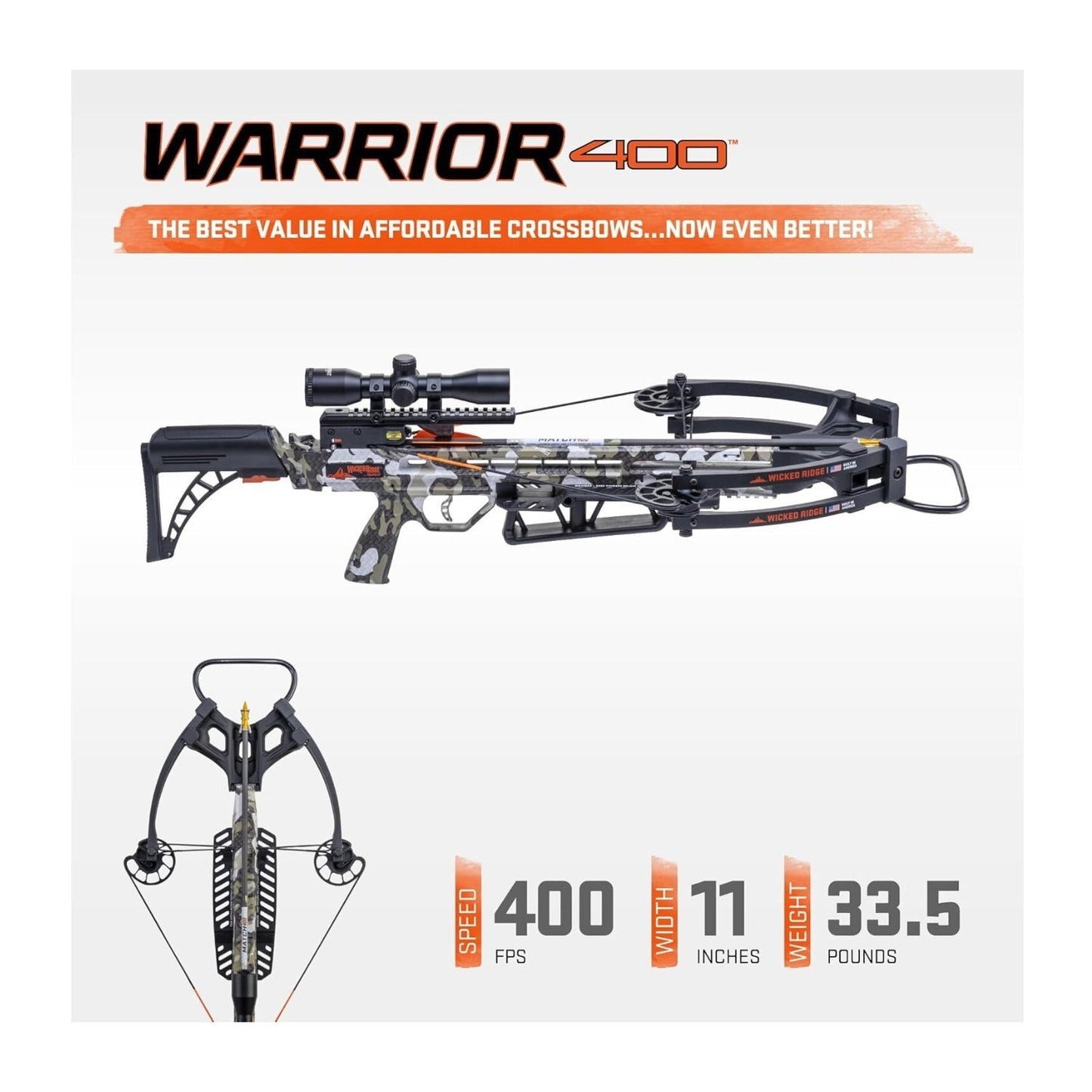 Wicked Ridge Warrior 400 Crossbow 400 FPS with Scope and Arrows