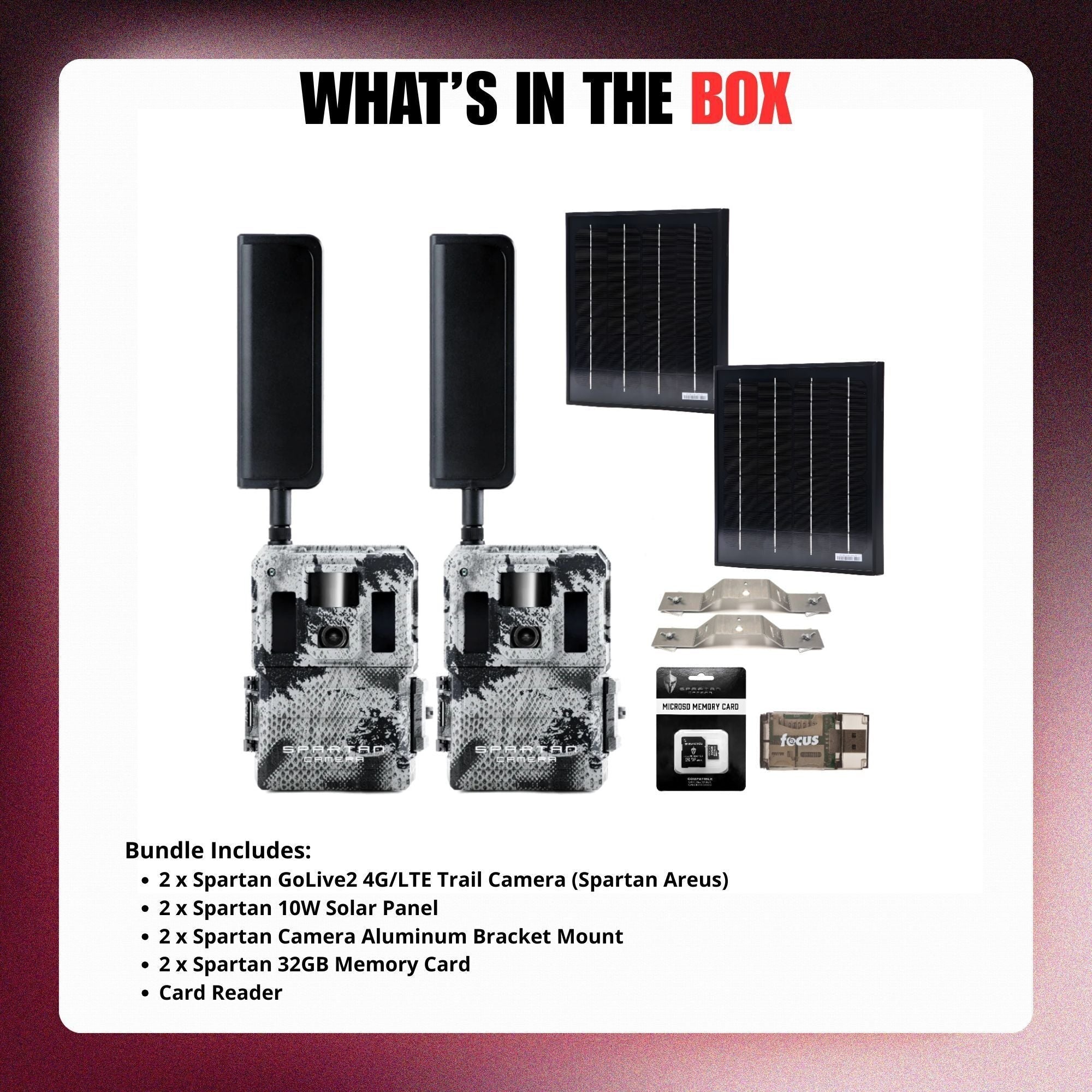 Spartan GoLive2 4G/LTE Trail Camera 2-Pack Bundle with Solar Panel & Accessories