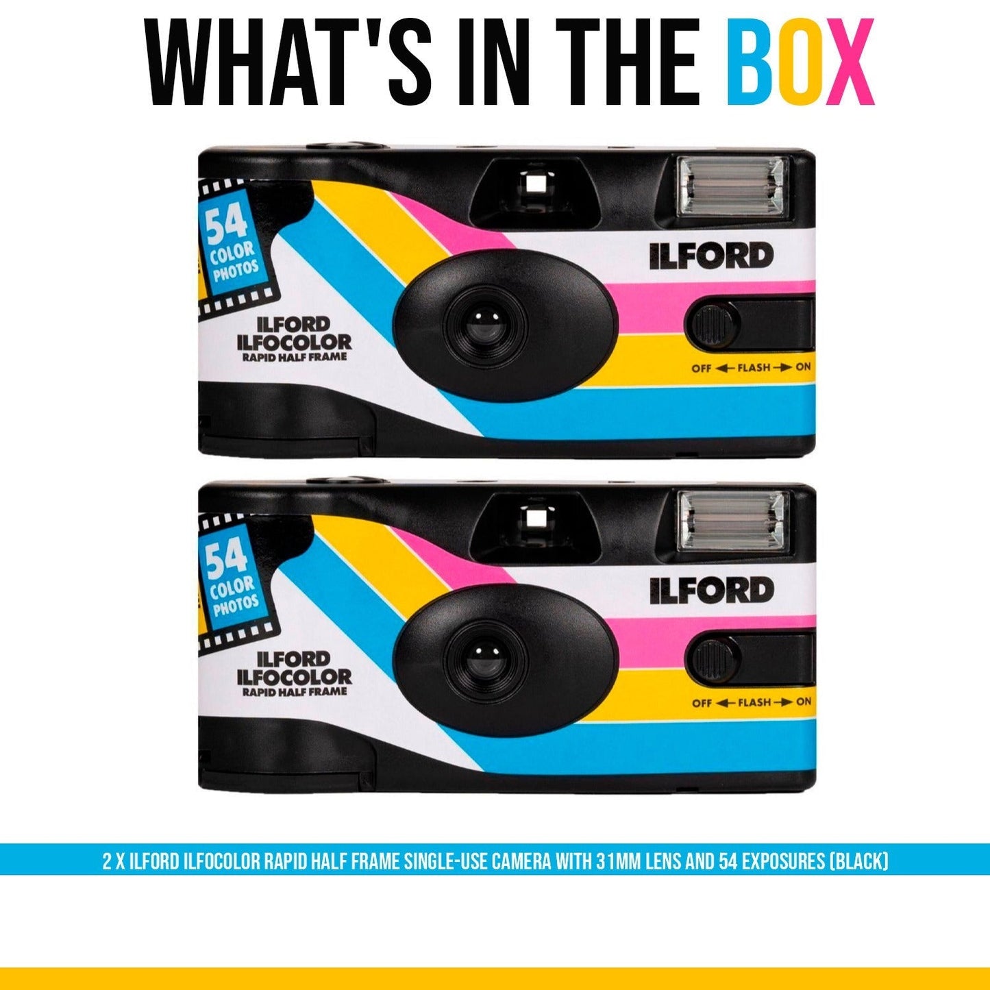 Ilford Ilfocolor Rapid Half Frame Single-Use Camera with 31mm Lens (Black, 2-Pack) Bundle