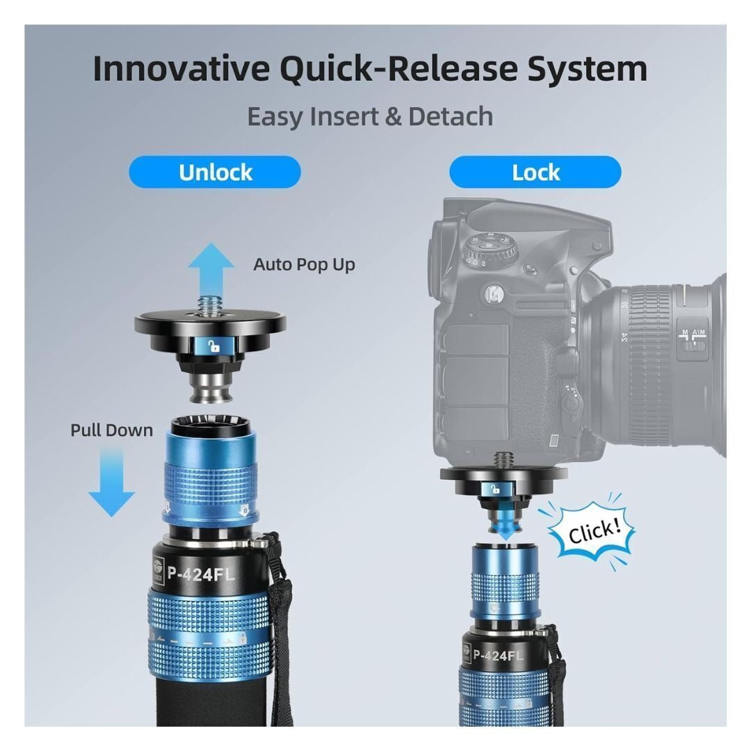 Sirui P-424FL Professional 4 Sections Monopod with Modular Design and 10-Layer Carbon Fiber Legs