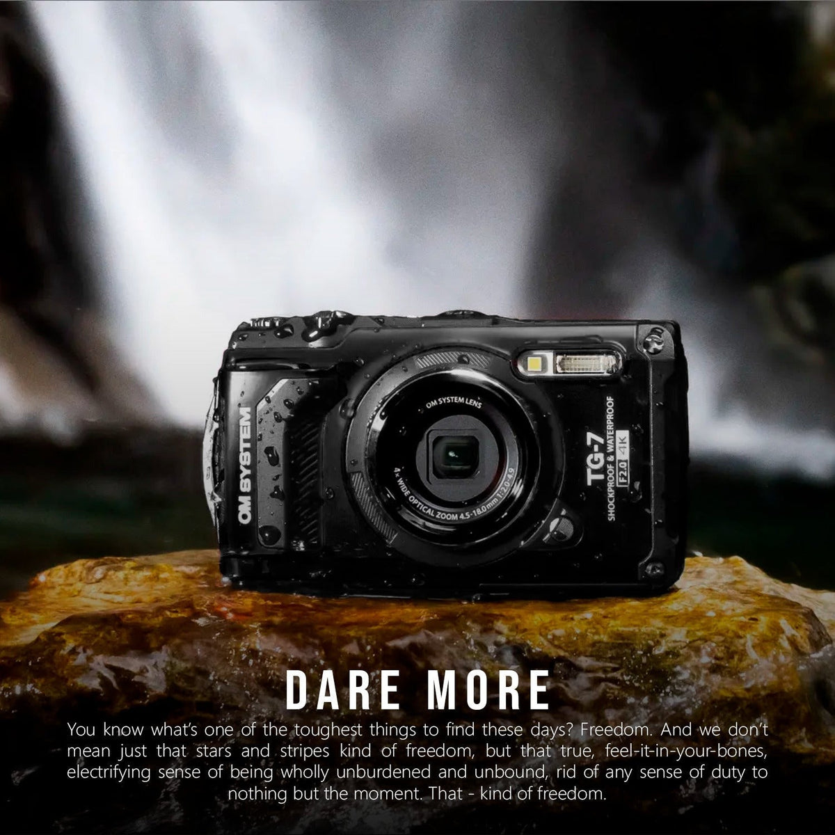 OM SYSTEM Tough TG-7 Digital Camera (Black) Bundle with 128GB Card, Floating Strap & Case