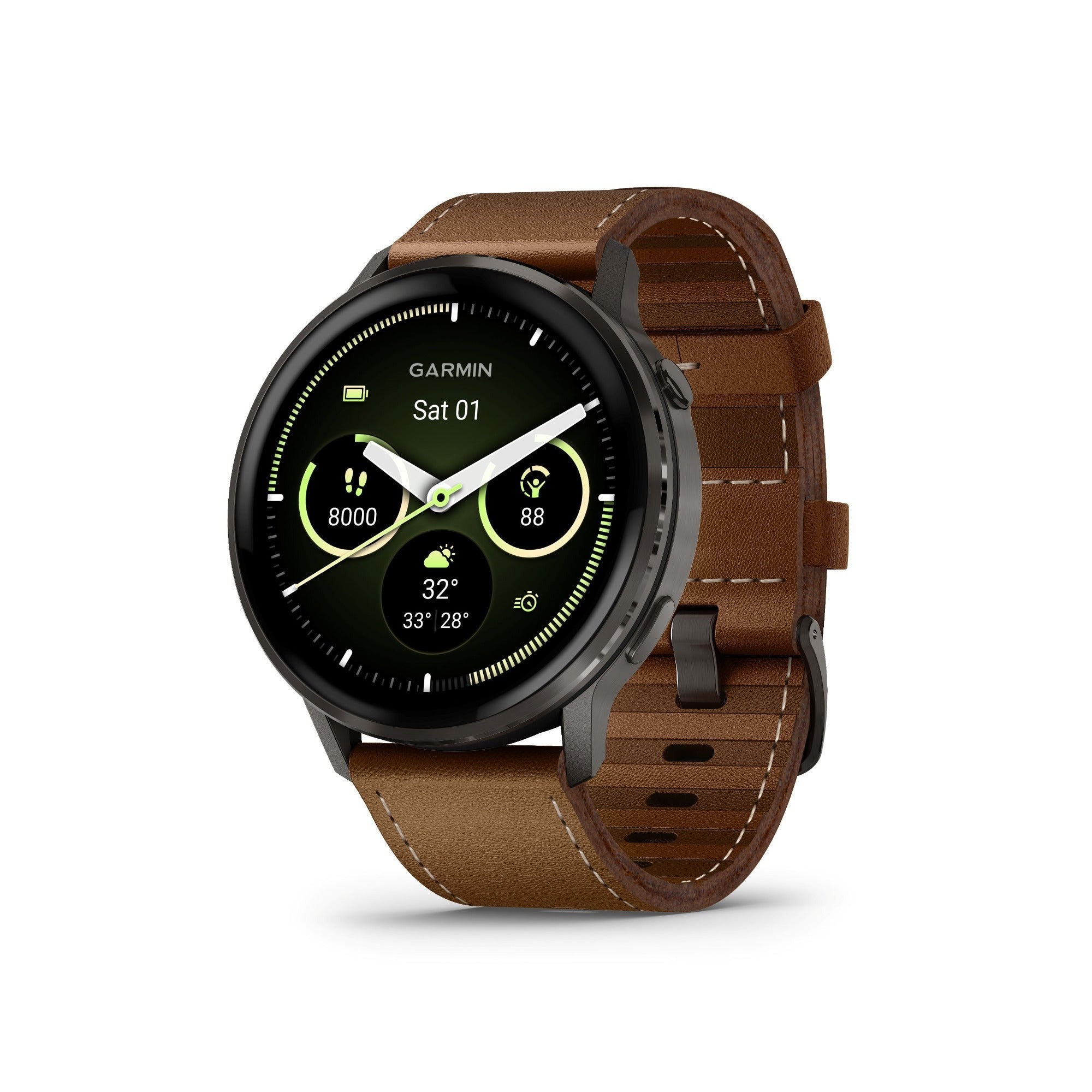Garmin Venu 4 45mm AMOLED (Slate/Brown) GPS Smartwatch with Earbuds Bundle