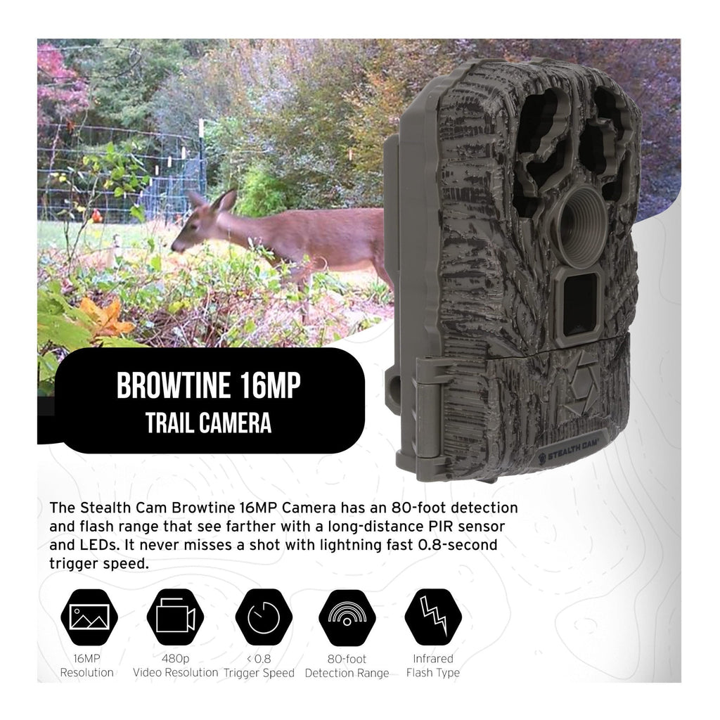 Stealth Cam Browtine 16MP Trail Camera Bundle with 32GB Memory Card and Card Reader (5 Items)