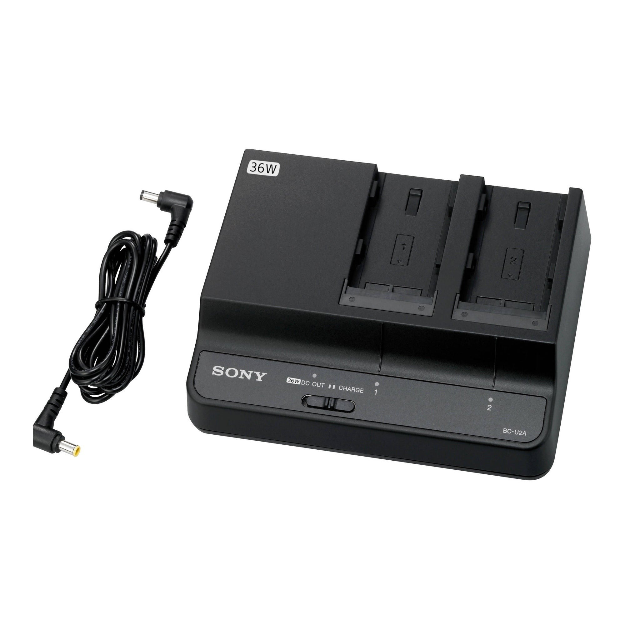 Sony Dual-Bay 36W Battery Charger and AC Adapter for BP-U Batteries with 12V Power Output (Black)