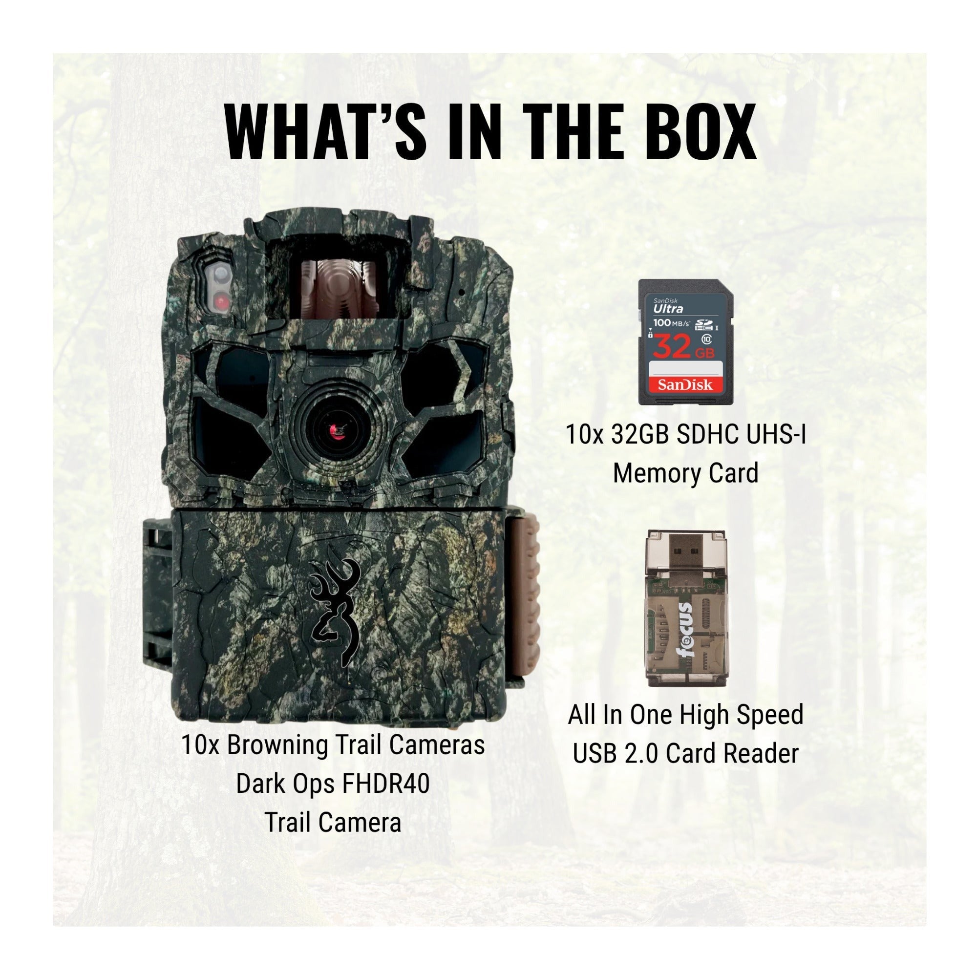Browning Trail Camera - Dark Ops FHDR 40MP (10-Pack) with Accessories Bundle