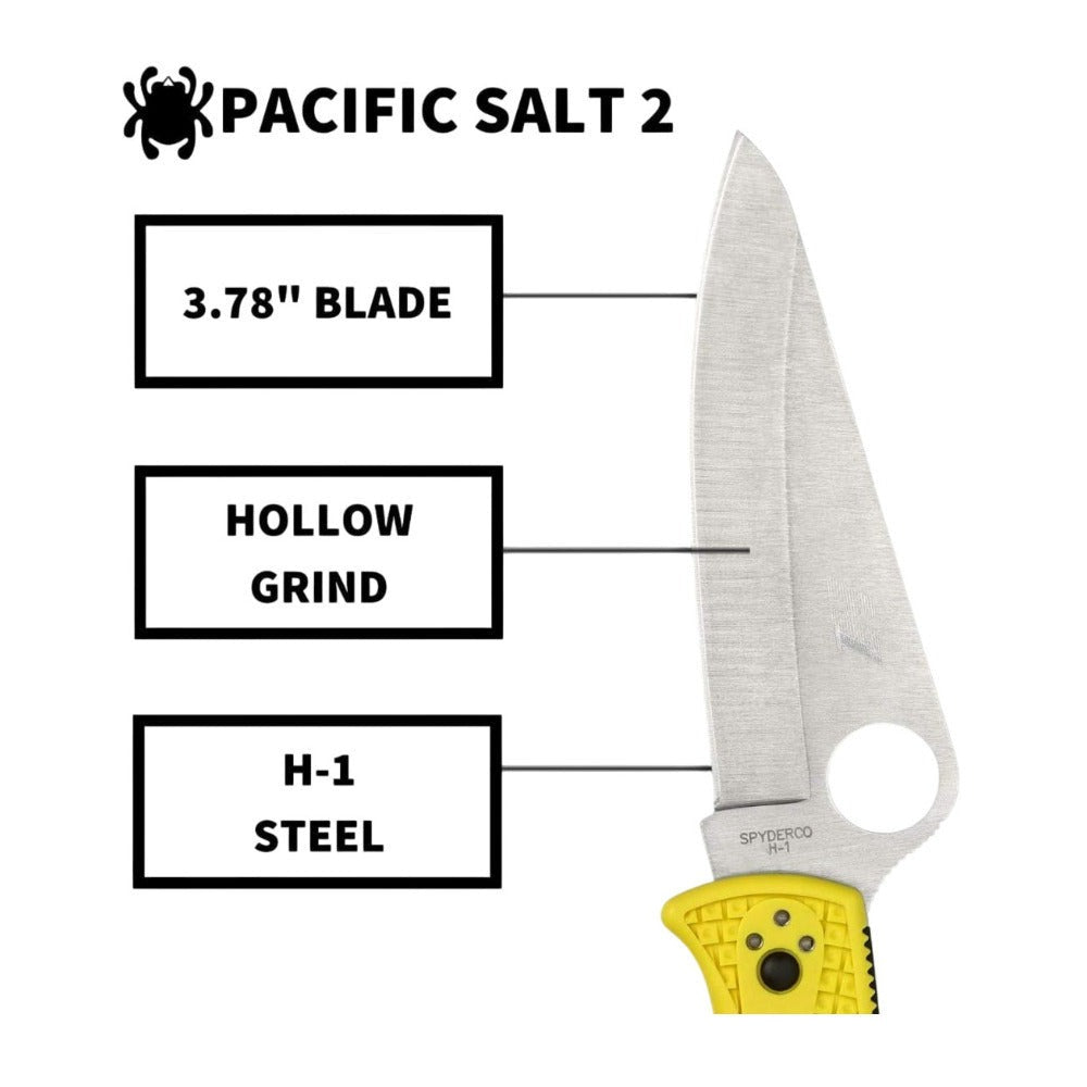 Spyderco Pacific Salt 2 Yellow Folding Knife with H1 PlainEdge Blade