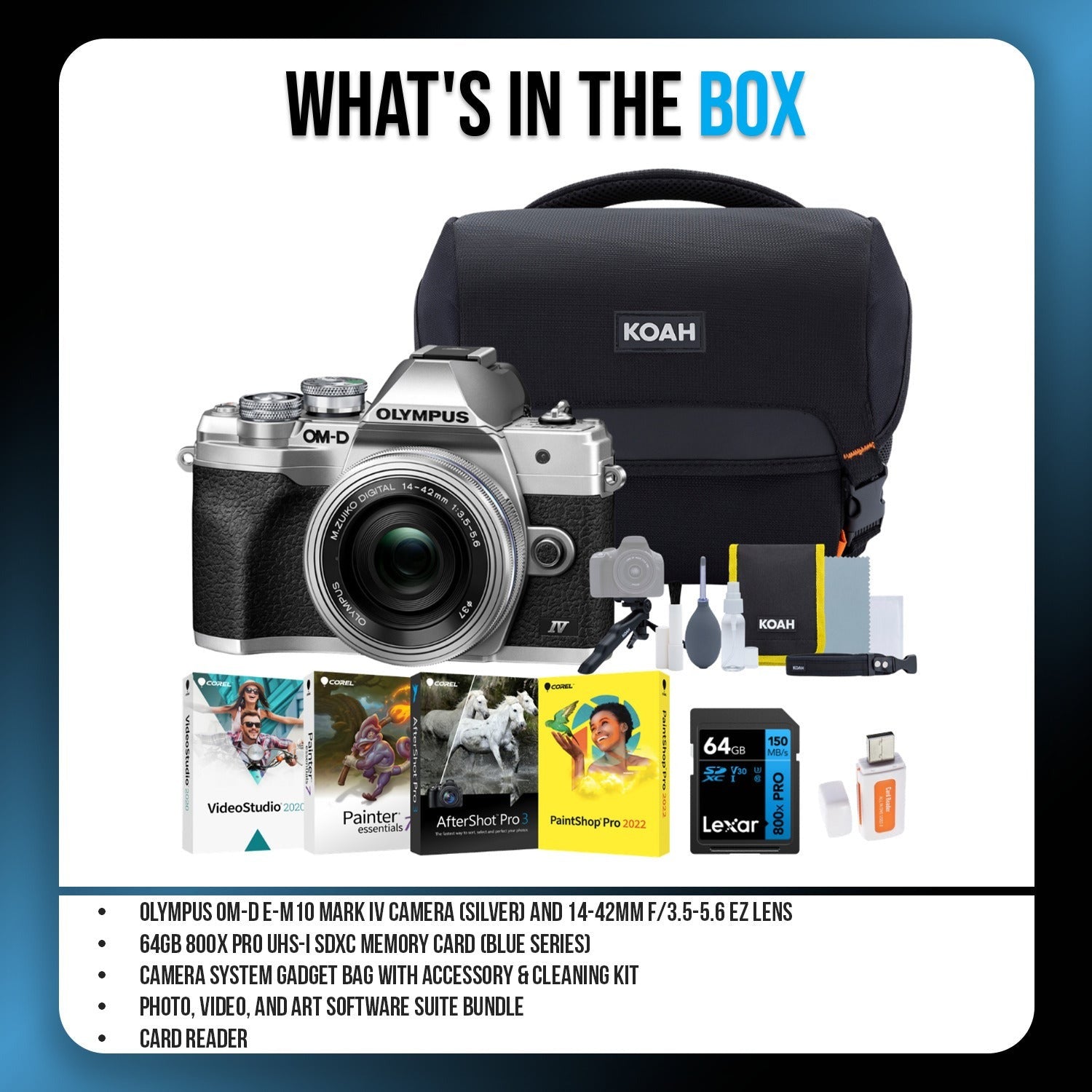 OM System OM-D E-M10 Mark IV Mirrorless Camera with 14-42mm EZ Lens (Silver) Bundle with Accessories