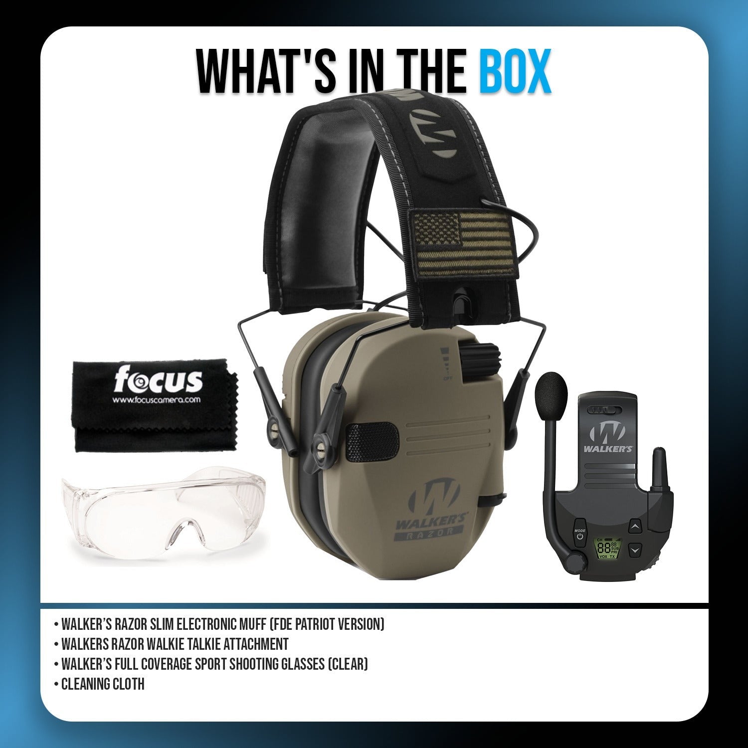 Walkers Razor Walkie Talkie Bundle with Ear Muff and Accessories