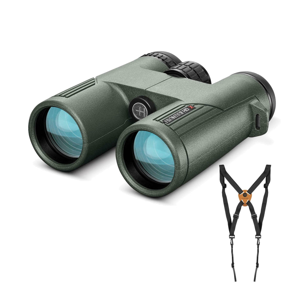 Hawke Sport Optics Frontier HD X 10x42 Binoculars Green w/ Harness Strap Bundle