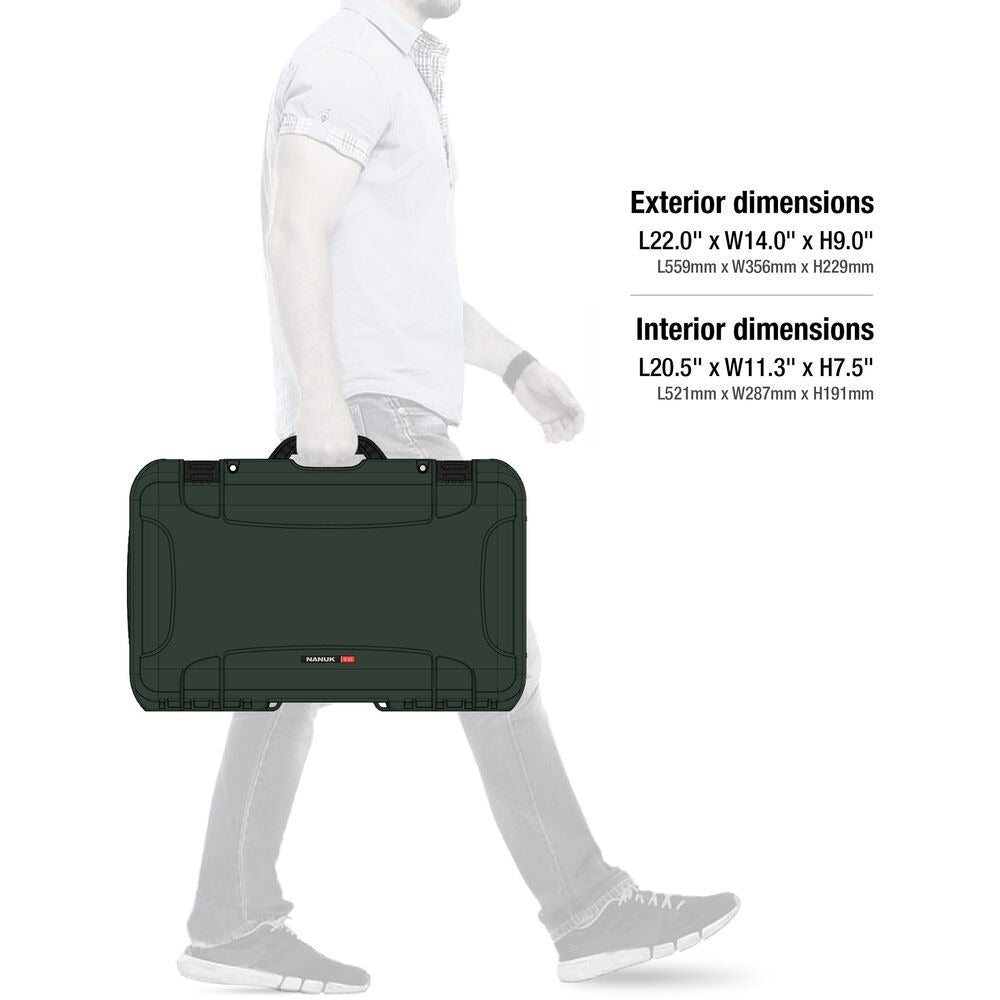 Nanuk 935 Waterproof Wheeled Hard Case with Padded Dividers (Olive)