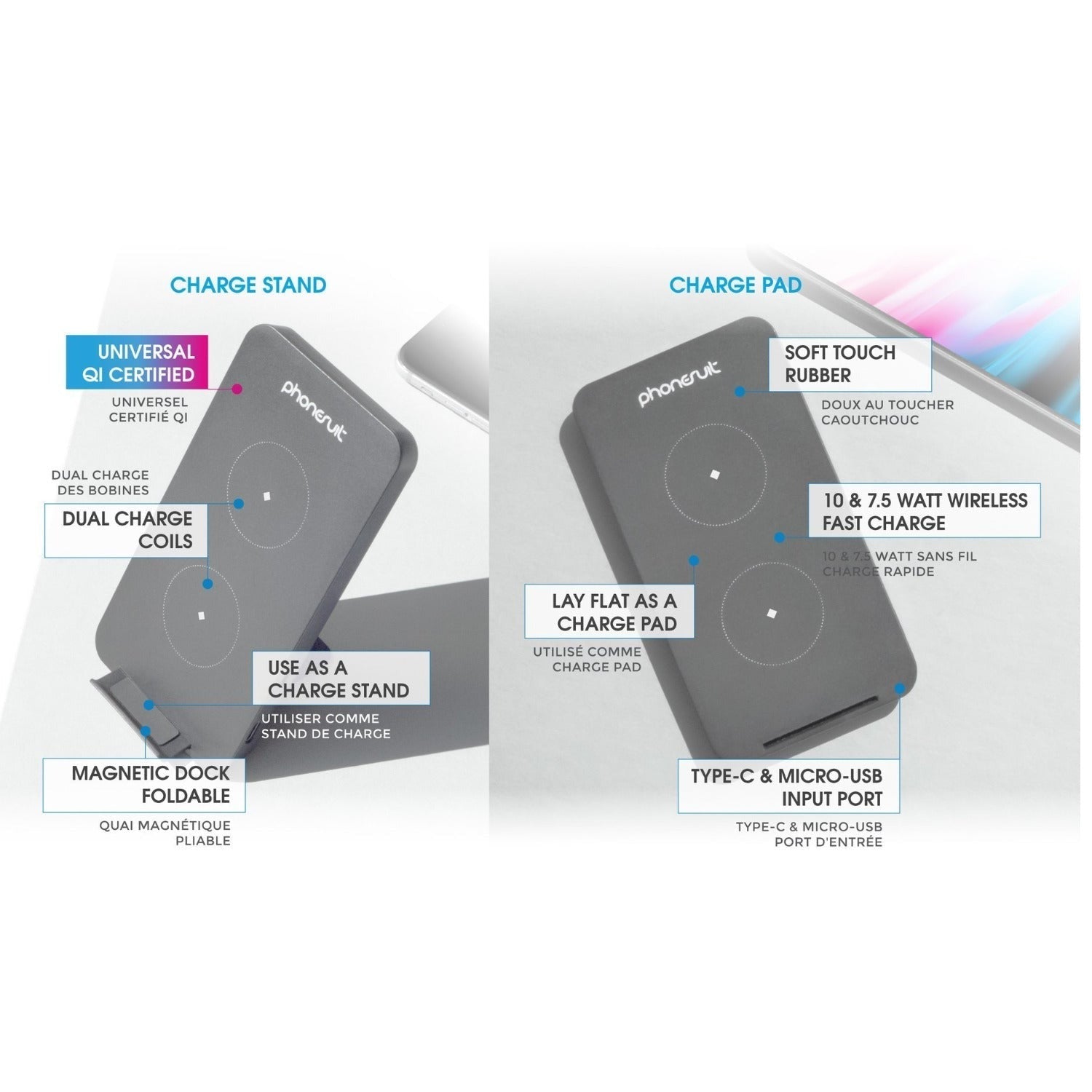 Phonesuit Energy Core Wireless Qi Charging Stand and Pad