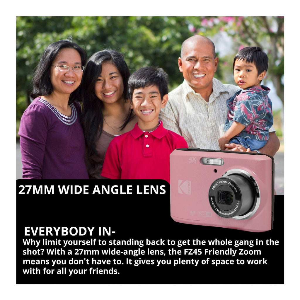 Kodak PixPro FZ45 Friendly Zoom Digital Camera (Pastel Pink) & 32GB Card Bundle