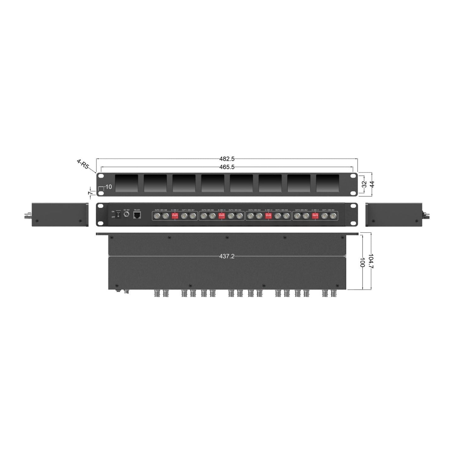 Lilliput RM-0208S 8x2-Inch 1RU Rackmount Monitors with SDI Equalization and Reclock