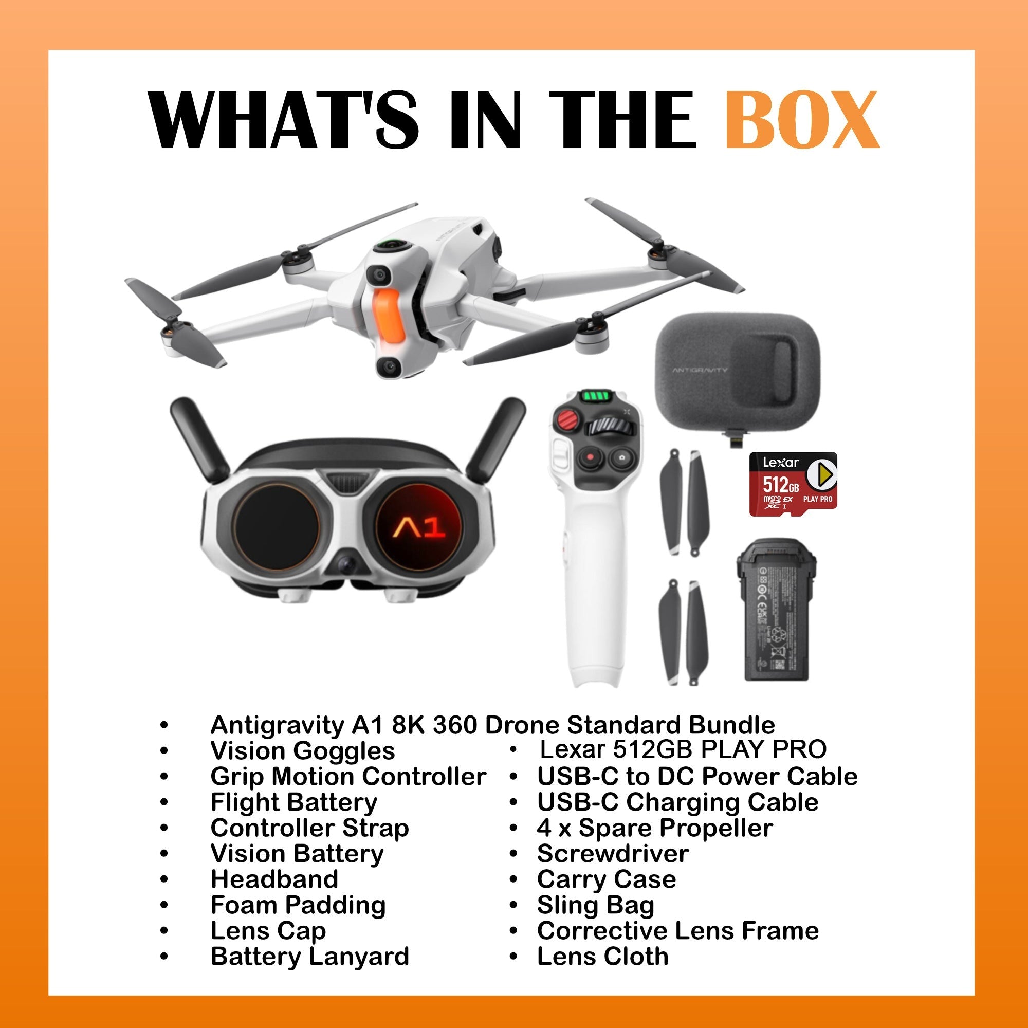 Antigravity A1 8K 360 Drone Standard Bundle with 512GB Play Pro Micro Express Memory Card