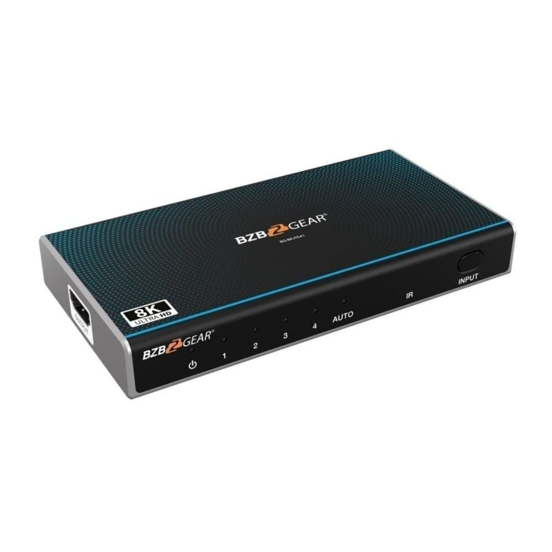 BZBGEAR 4x1 8K60 UHD Ultra-Slim HDMI 2.1 Switcher with EDID Management and Built-In Equalizer