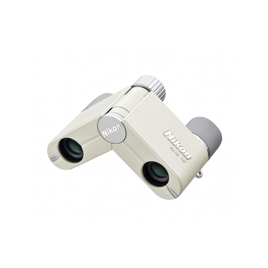 Nikon 4x10D CF Pocket Binocular (Ivory White) with Bag and Accessories Bundle