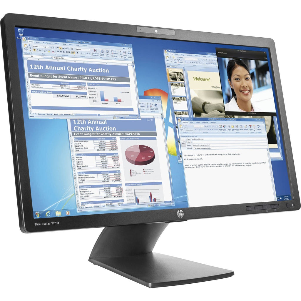 HP EliteDisplay S231D 23" FHD IPS Monitor with Webcam, DisplayPort, USB, RJ-45 (Certified Refurbished)