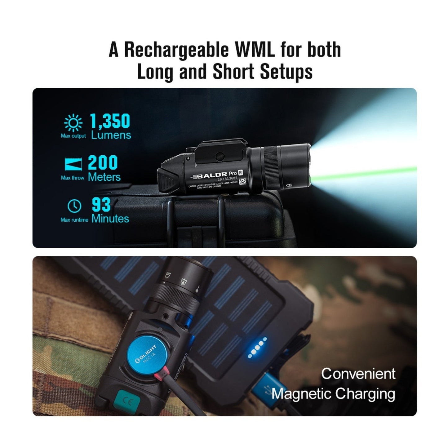 OLIGHT Baldr Pro R Rechargeable Tactical Light with Green Laser (Desert Tan)