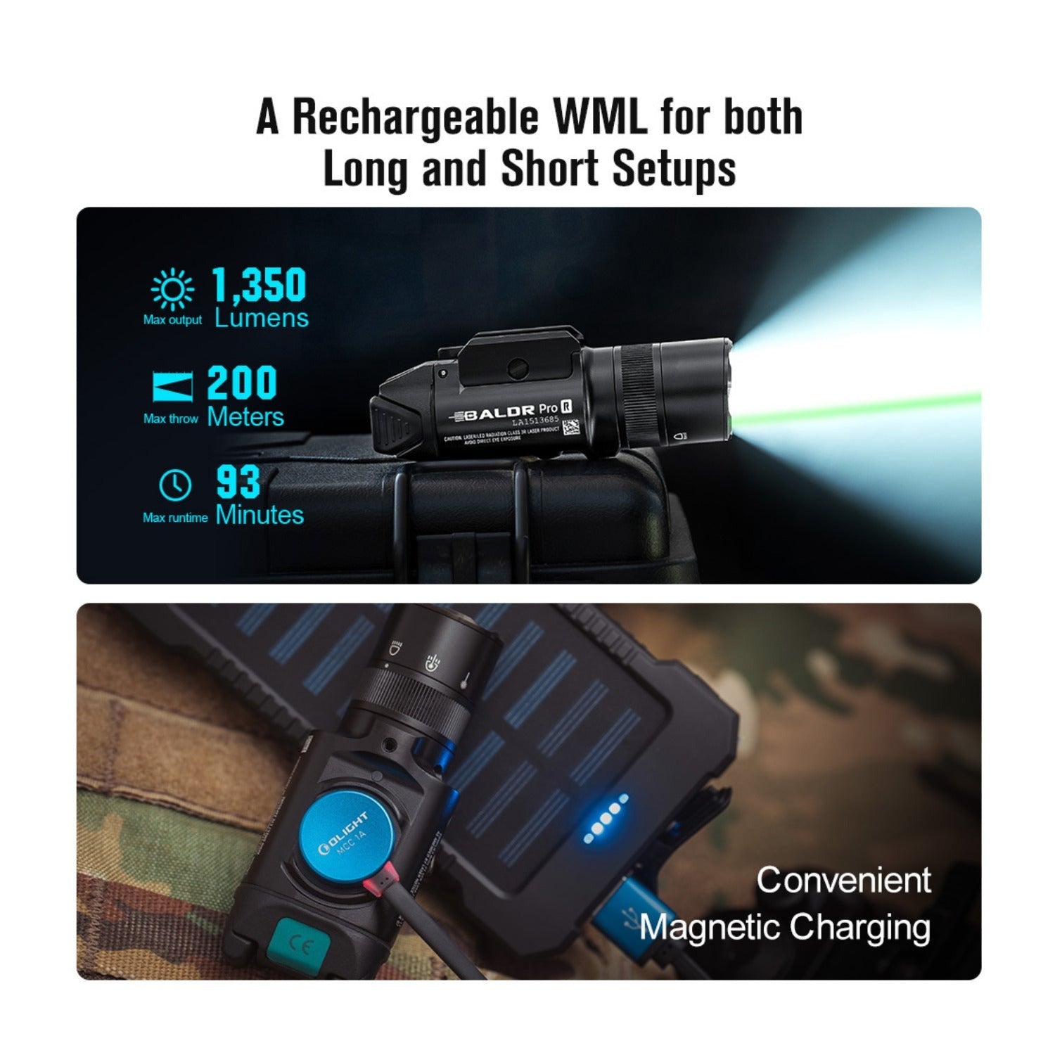 OLIGHT Baldr Pro R Rechargeable Tactical Light with Green Laser (Desert Tan)