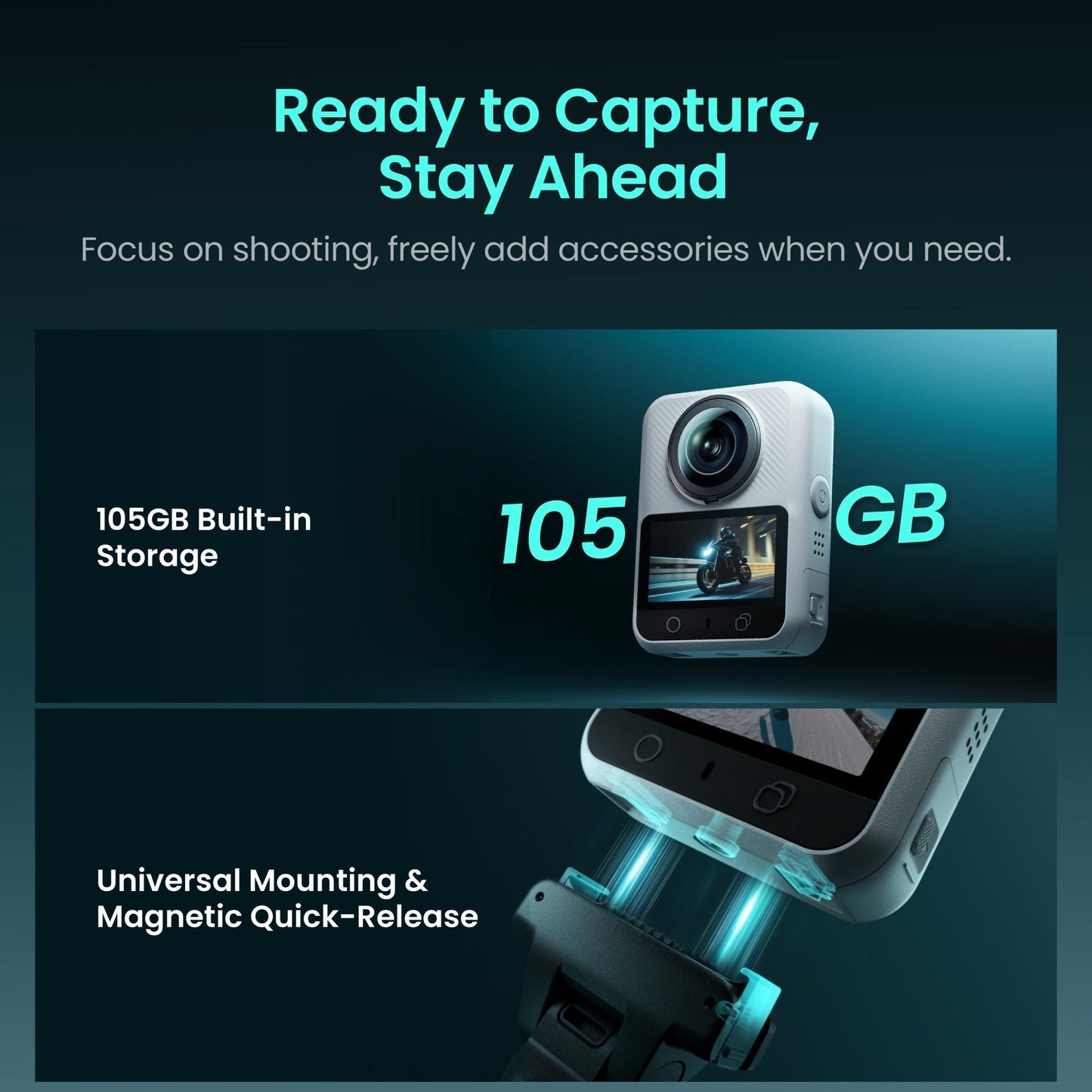 Xtra Sphra360 Action Camera Bundle with 128GB Flash Memory Card, Travel Case, and Accessories