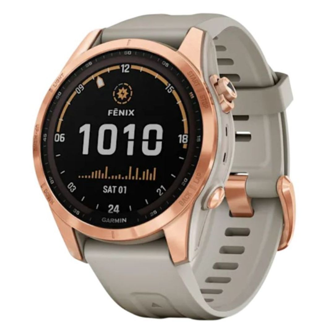 Garmin fenix 7S Solar, Rose Gold w/Light Sand Band