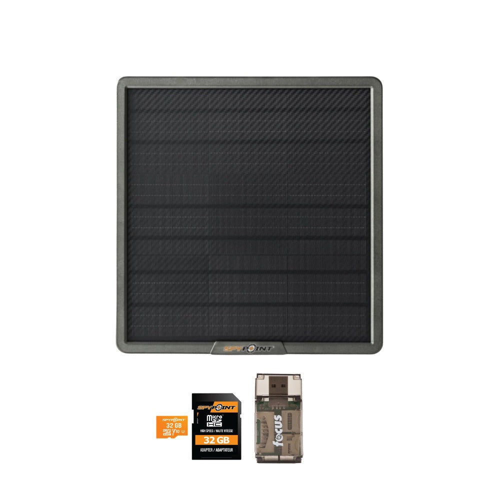 Spypoint 10-Watt Solar Panel for Trail Camera Bundle with 32GB Memory Card and Reader