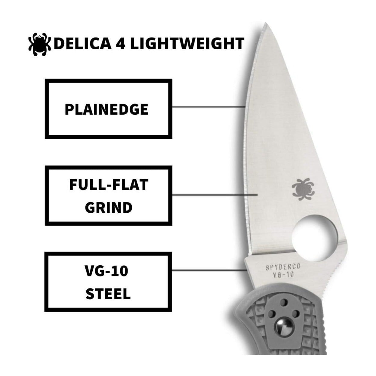 Spyderco Delica 4 Lightweight 7.15 Inch PlainEdge Signature Gray Folding Knife