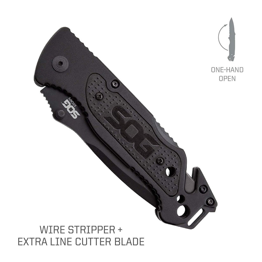 SOG Escape Tactical Folding Knife with 3.4 Serrated Blade (Black)