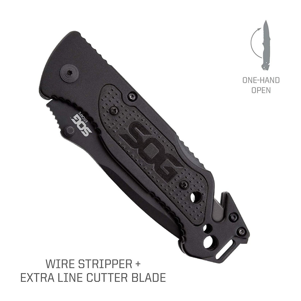 SOG Escape Tactical Folding Knife with 3.4 Serrated Blade (Black)