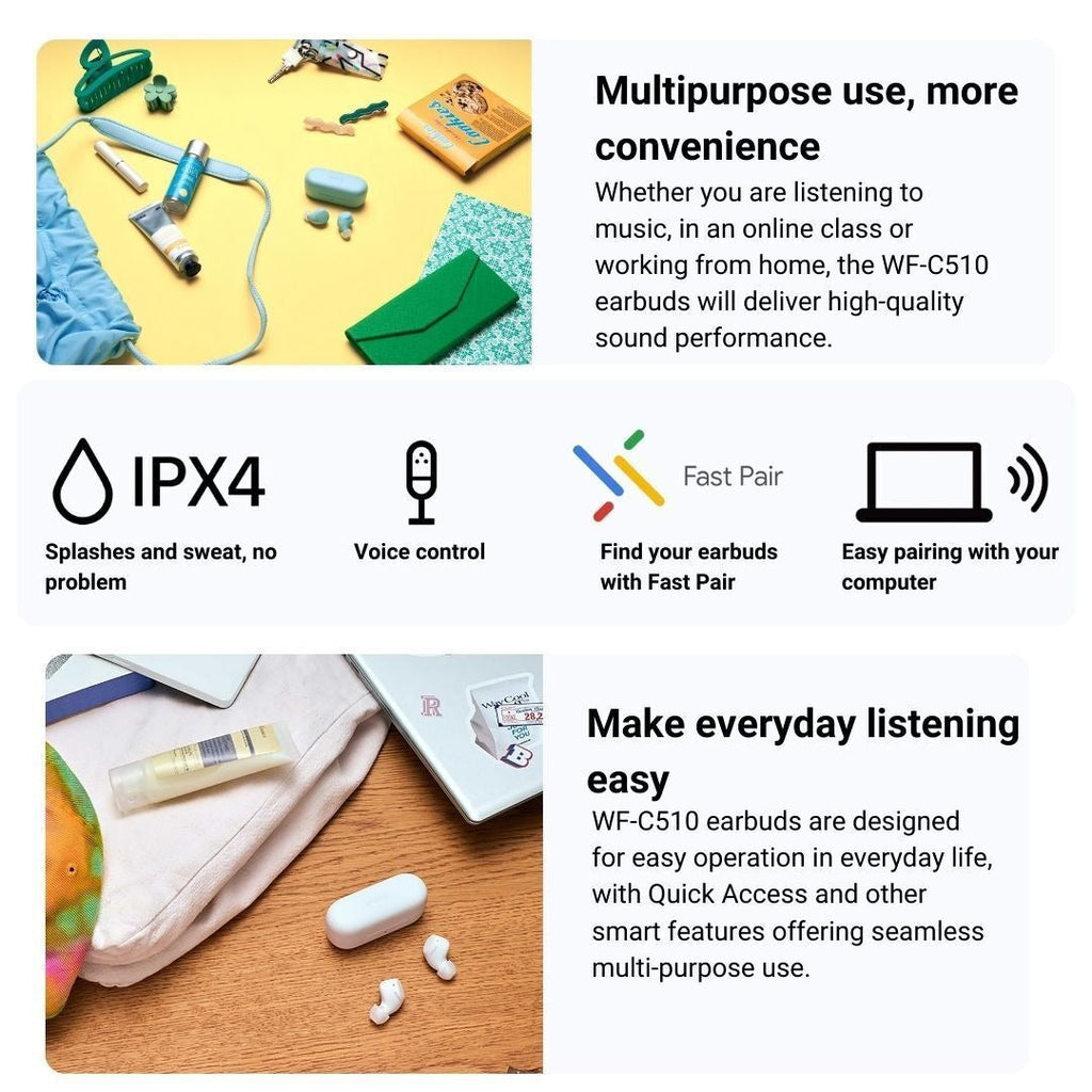 Sony WF-C510 Lightweight Truly Wireless Earbuds (Yellow) with Earbud Replacement Tips Bundle