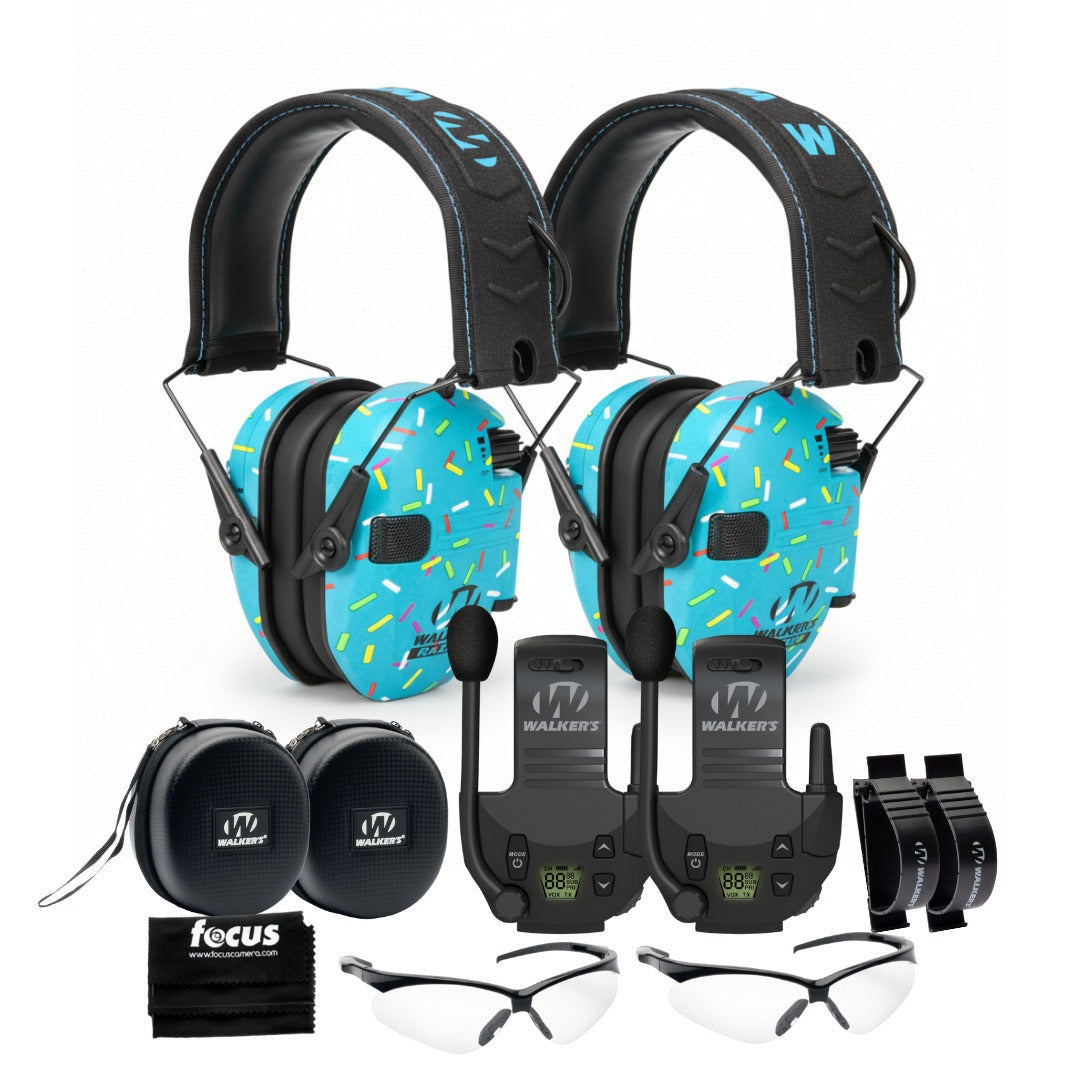 Walker's Razor Slim Electronic Muff (Blue, 2-Pack) Bundle with Accessories