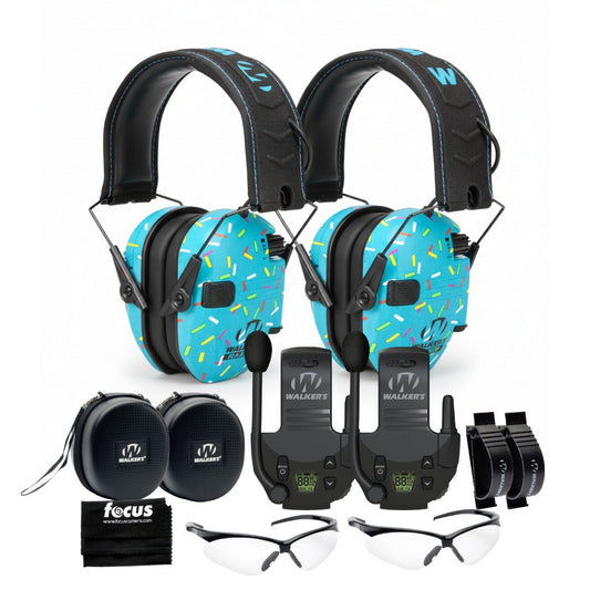 Walker's Razor Slim Electronic Muff (Blue, 2-Pack) Bundle with Accessories