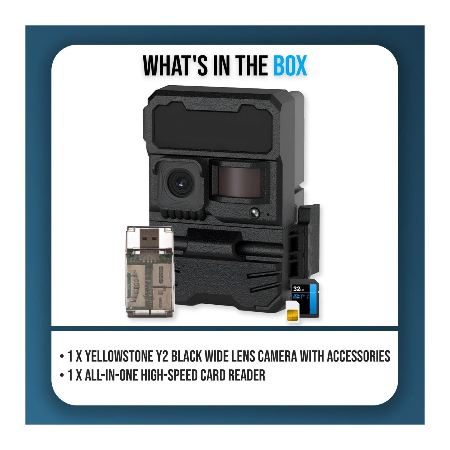 Yellowstone Y2 Black Wide Lens Trail Camera Bundle with High-Speed Card Reader, and Accessories