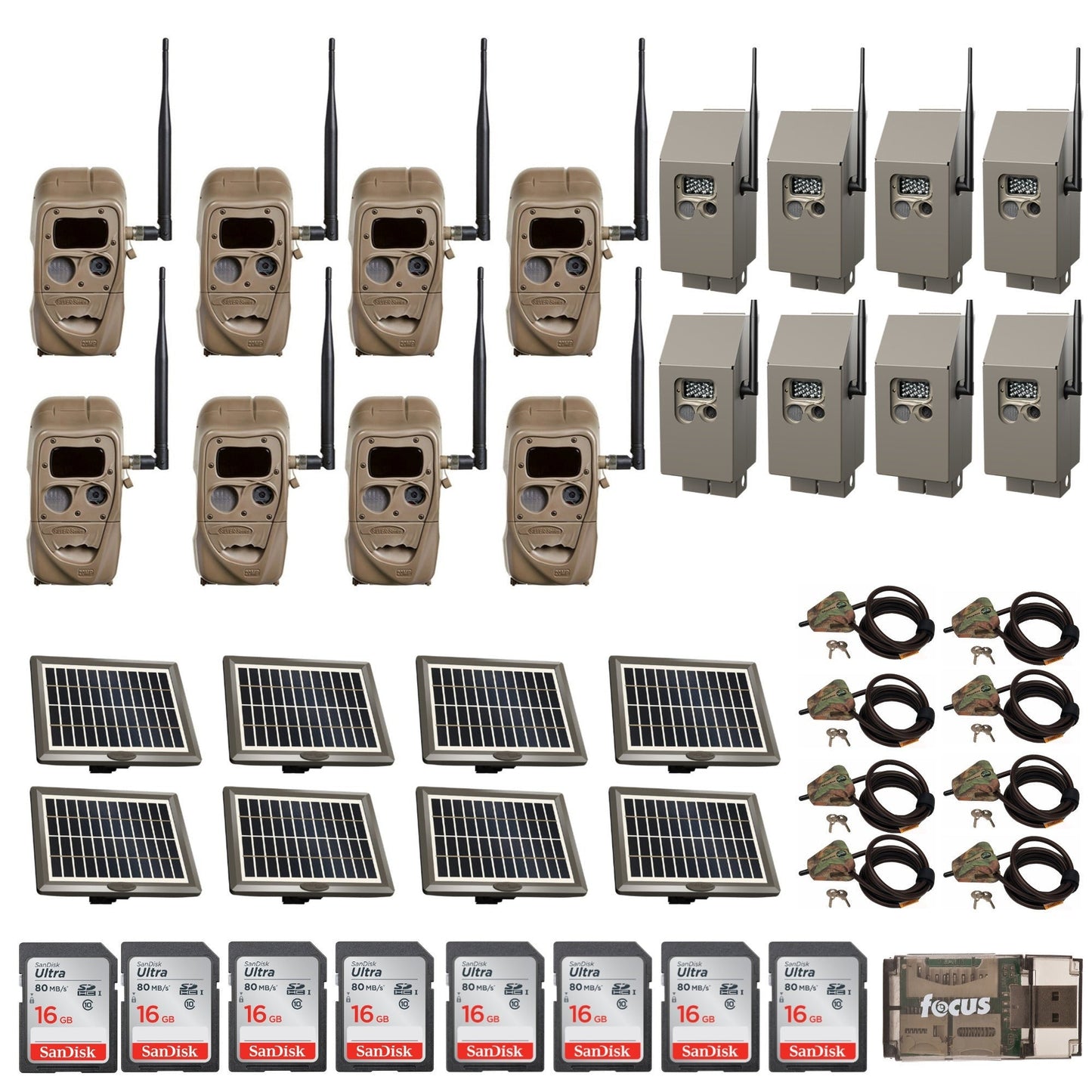 Cuddeback CuddeLink J-Series Trail Cameras 8-Pack with Power and Security Kits