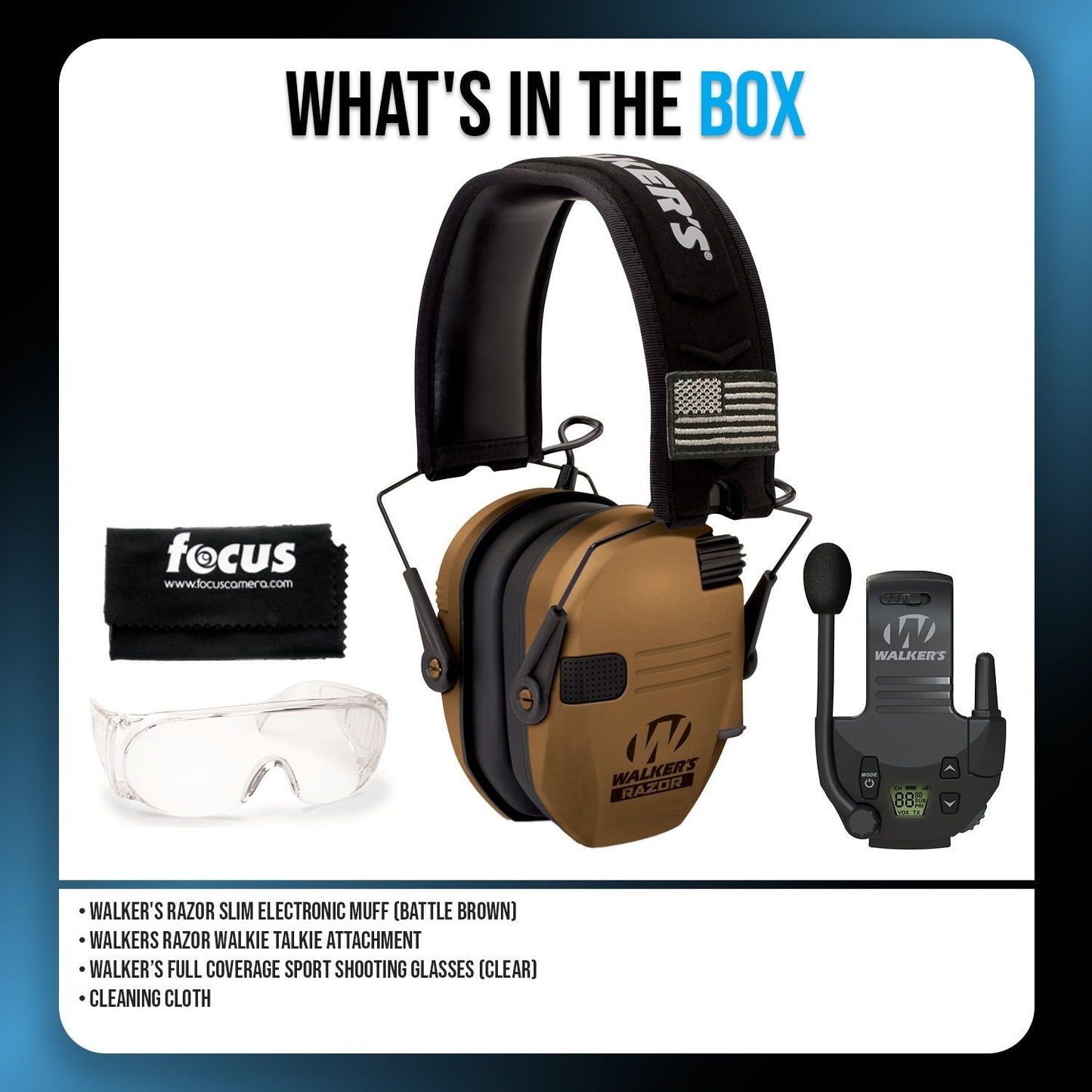 Walkers Razor Walkie Talkie Bundle with Ear Muffs and Accessories