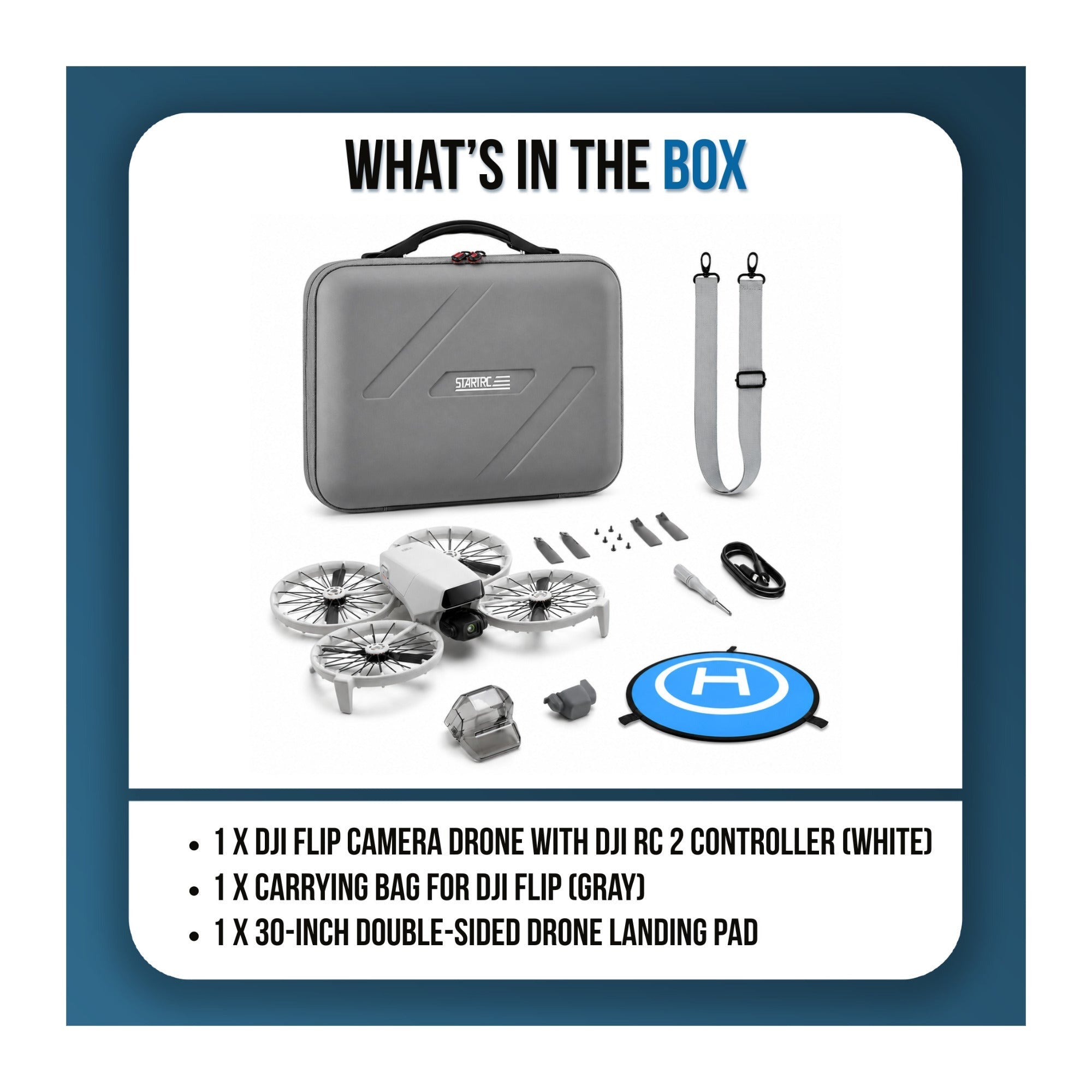 DJI Flip 4K White Camera Drone Bundle with RC 2 Controller, Carrying Bag and 30-inch Landing Pad