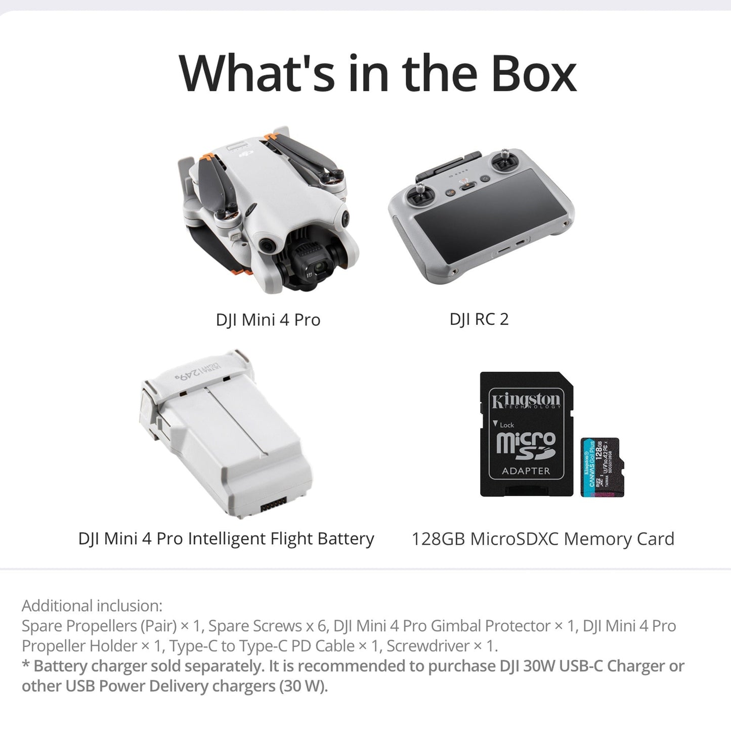 DJI Mini 4 Pro (DJI RC 2 Controller) Drone with 128GB SD Card - Lightweight with 4K HDR Video