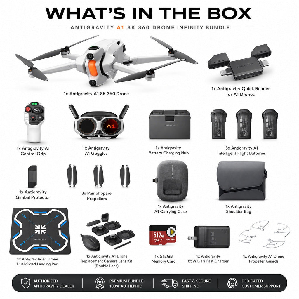 Antigravity A1 8K 360 Drone Infinity Bundle with 512GB Memory Card & Accessories