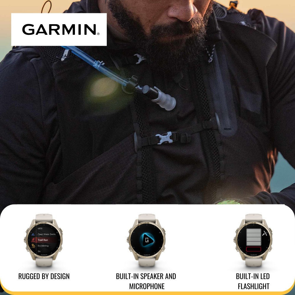 Garmin fenix 8 43mm GPS Smartwatch (Fog Gray and Sandstone) with Waterproof Hard Case Bundle