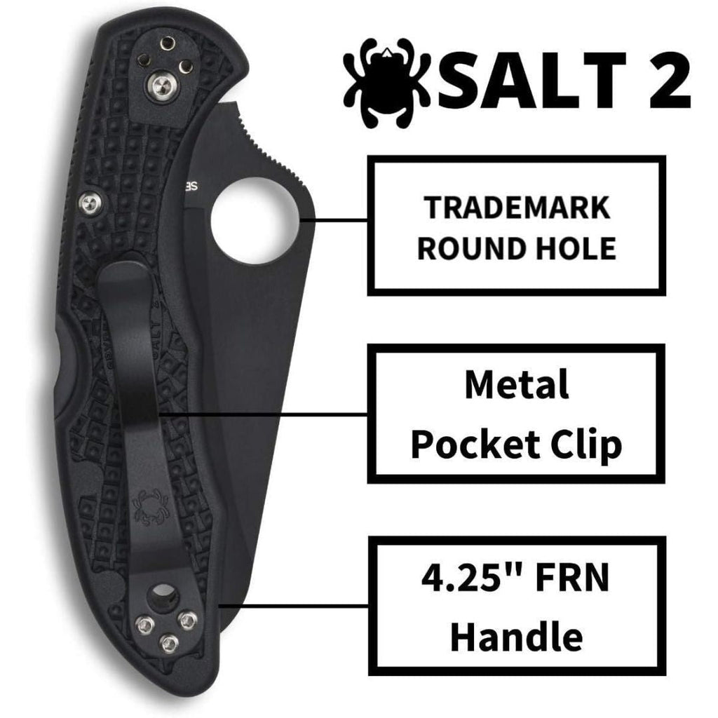 Spyderco Salt 2 Lightweight Knife with H-1 Corrosion Resistant Steel Blade and FRN Handle (Black)