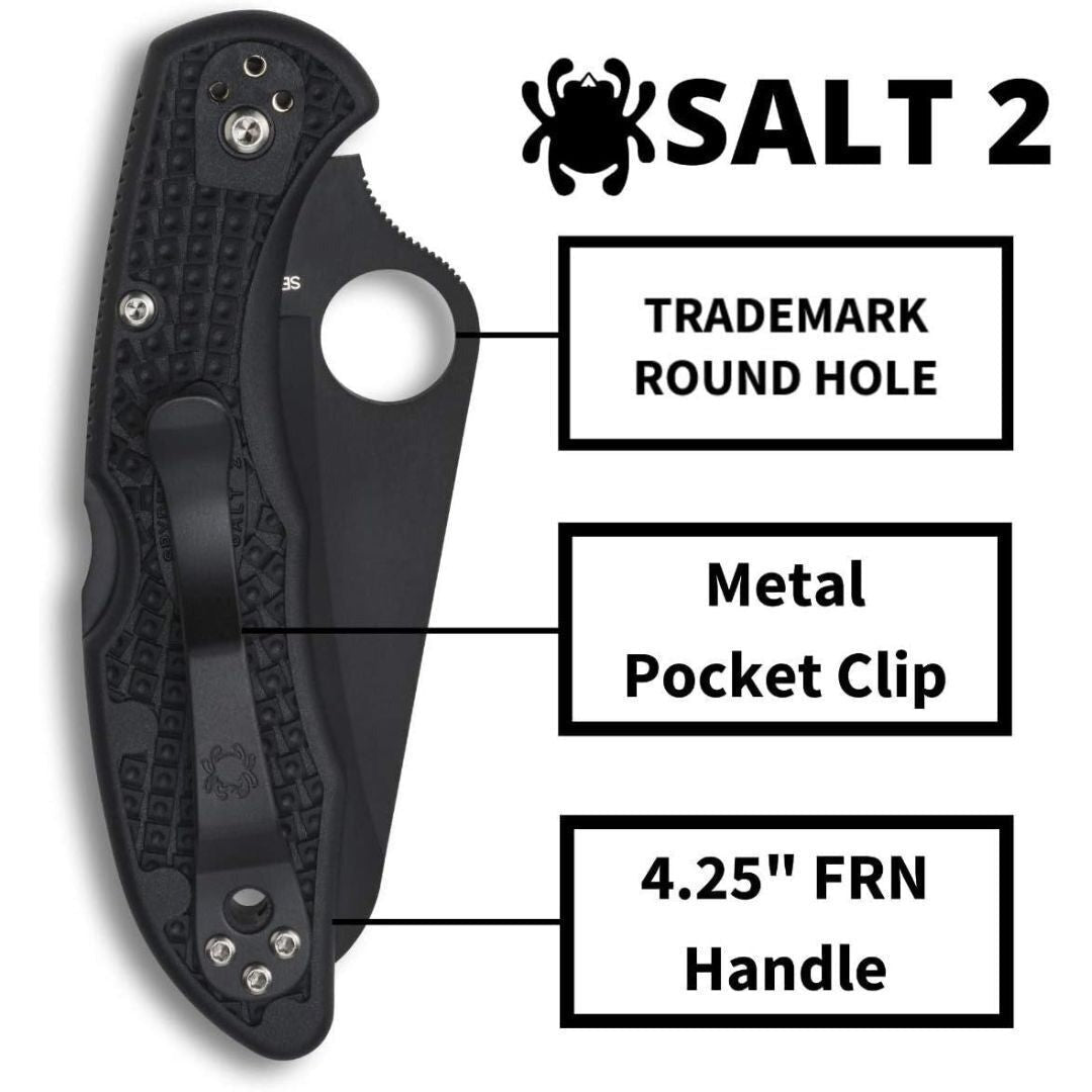 Spyderco Salt 2 Lightweight Knife with H-1 Corrosion Resistant Steel Blade and FRN Handle (Black)