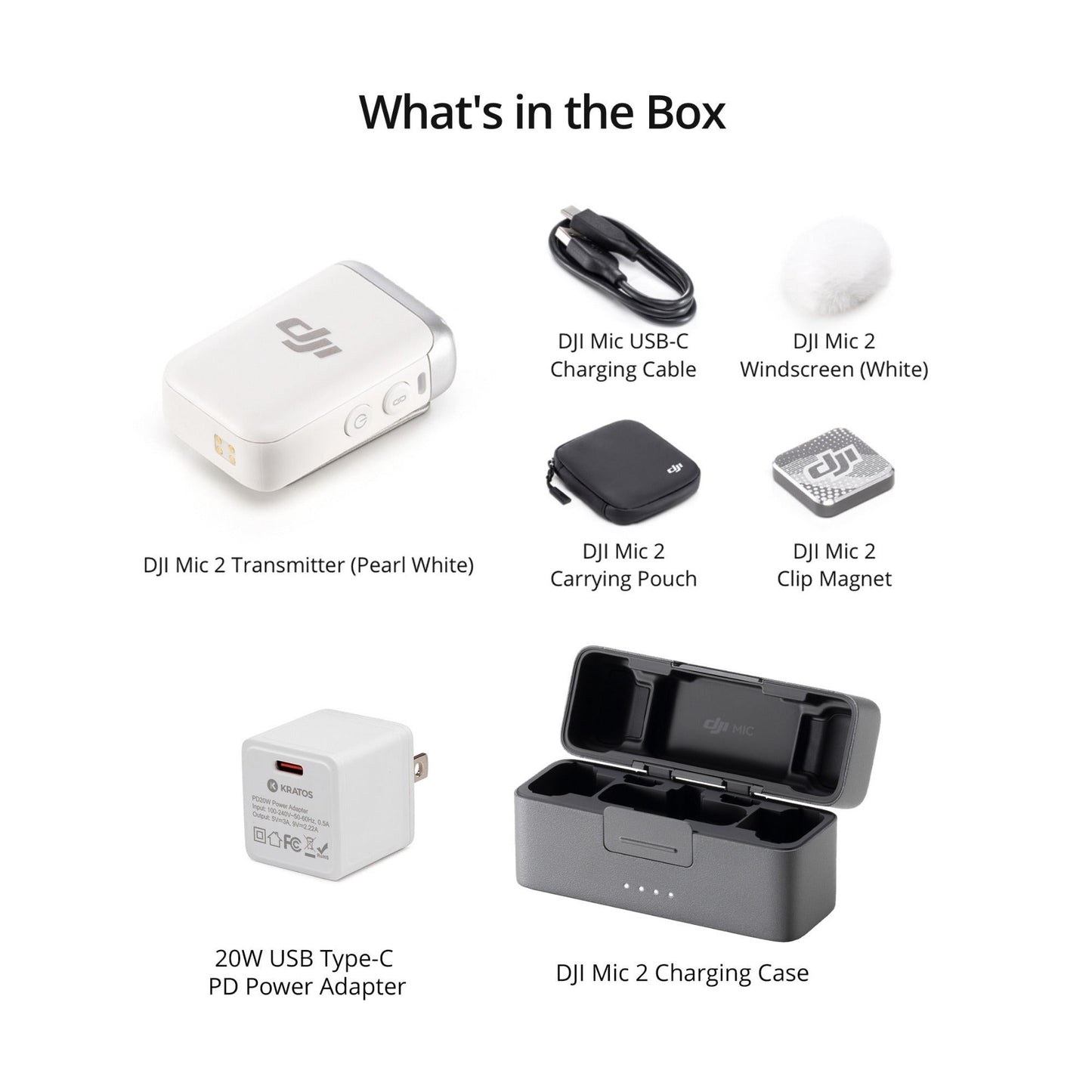 DJI Mic 2 Clip-On Transmitter/Recorder (White) with Charging Case Deluxe Bundle