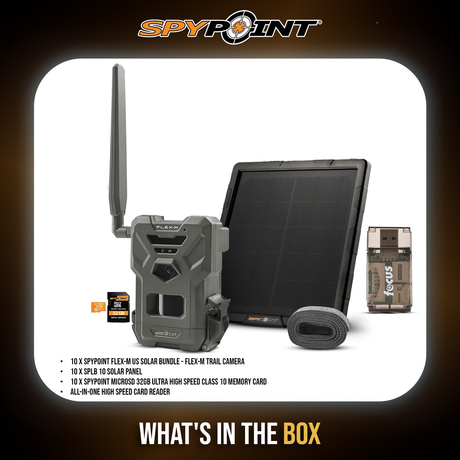Spypoint FLEX-M Trail Camera, SPLB-10 Solar Panel with Accessories (10 Pack)